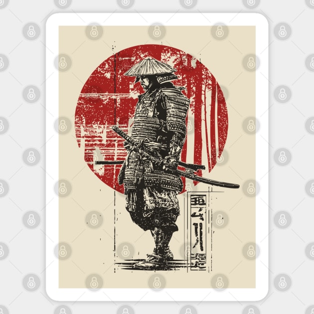 Lone Samurai Warrior in Red Circle Magnet by TuncGK